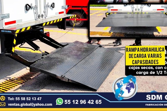 Fabricantes de Rampas hidraulicas para camiones, camionetas, de carga y descarga venta y fabricacion. SDM Global Mexico somos una empresa líder en la fabricacion de Rampas Hidraulicas para camion, camioneta, de carga y descarga cajas y remolques con personal altamente capasitado para su fabricacion, contamos con diferentes capasidades en cada rampa hidraulica.Las rampas hidráulicas son plataformas de acero que te ayudarán a cargar y descargar una gran cantidad de productos en menor tiempo, fabricadas para carrocerias remolques cajas secas plataformas unidade moviles, especiales para chasis camioneta camiones rabones.Somos una Empresa Mexicana líder en el Mercado con años de experiencia, especialistas como fabricantes de Rampas Hidraulicas unidades moviles, carrocerias, cajas secas, remolques, pipas de agua, compactadores de basura, alargado y acorazado de chasis, equipamiento de patrullas, ambulancias de traslado, gruas de plataforma, redilas estaquitas, unidades para trasalado de reos, personal, primer respondiente, antimotin, proximidad, etc.Somos fabribricantes directos, distribuidores en todo Mexico, comunicate y te atenderemos personalmente. Fabricantes de Rampas hidraulicas para camiones, camionetas, de carga y descarga venta y fabricacion. SDM Global Mexico somos una empresa líder en la fabricacion de Rampas Hidraulicas para camion, camioneta, de carga y descarga cajas y remolques con personal altamente capasitado para su fabricacion, contamos con diferentes capasidades en cada rampa hidraulica.Las rampas hidráulicas son plataformas de acero que te ayudarán a cargar y descargar una gran cantidad de productos en menor tiempo, fabricadas para carrocerias remolques cajas secas plataformas unidade moviles, especiales para chasis camioneta camiones rabones.Somos una Empresa Mexicana líder en el Mercado con años de experiencia, especialistas como fabricantes de Rampas Hidraulicas unidades moviles, carrocerias, cajas secas, remolques, pipas de agua, compactadores de basura, alargado y acorazado de chasis, equipamiento de patrullas, ambulancias de traslado, gruas de plataforma, redilas estaquitas, unidades para trasalado de reos, personal, primer respondiente, antimotin, proximidad, etc.Somos fabribricantes directos, distribuidores en todo Mexico, comunicate y te atenderemos personalmente.
